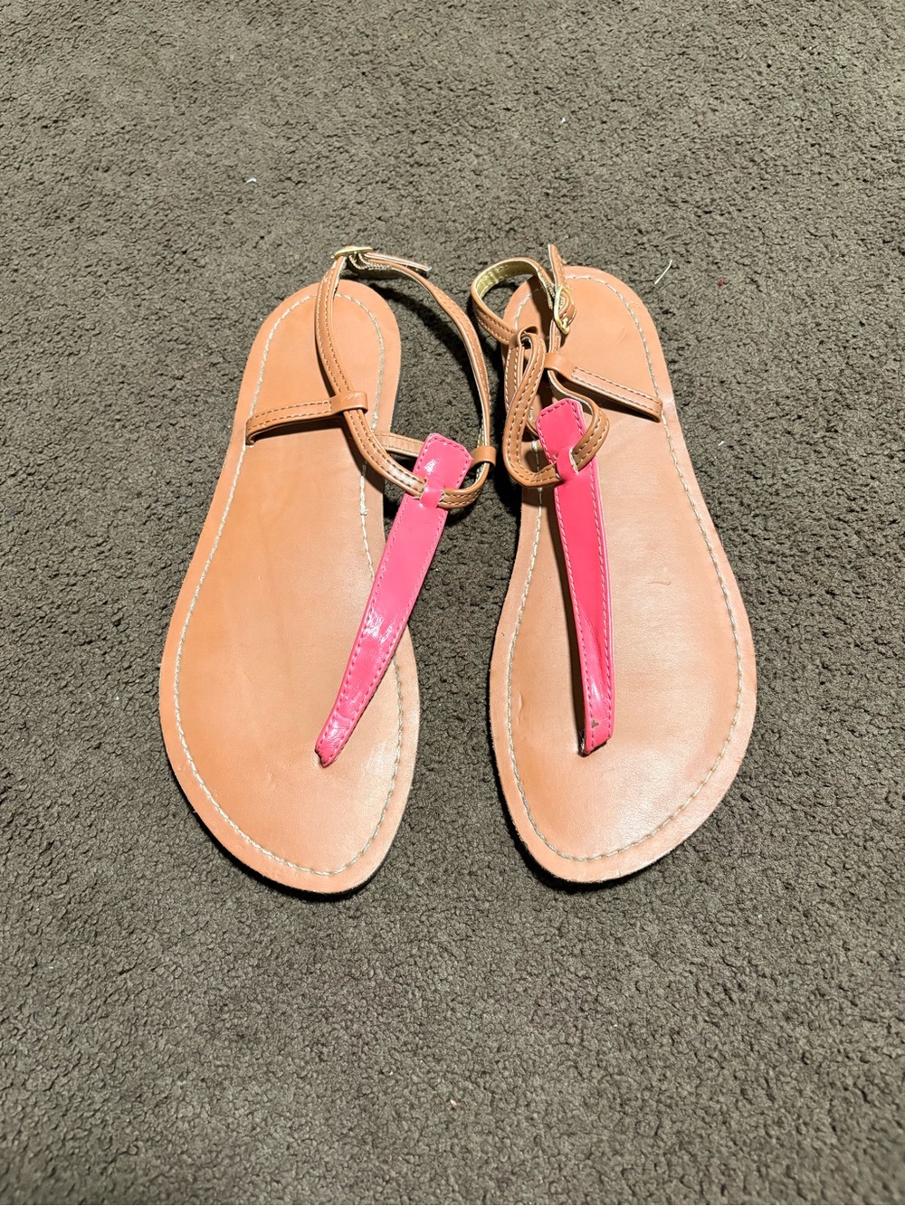 GAP Tan Sandals with Pink T-Strap Accent